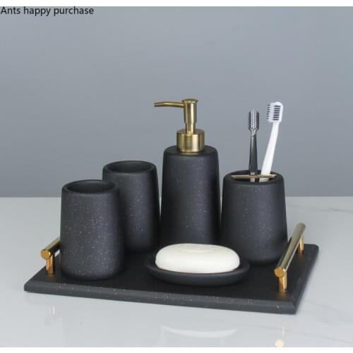 Resin Bathroom Kit Bathroom Supplies Wash Set Lotion Bottle Mouth Cup Toothbrush Holder Soap Dish Cotton Swab Box Storage Tray