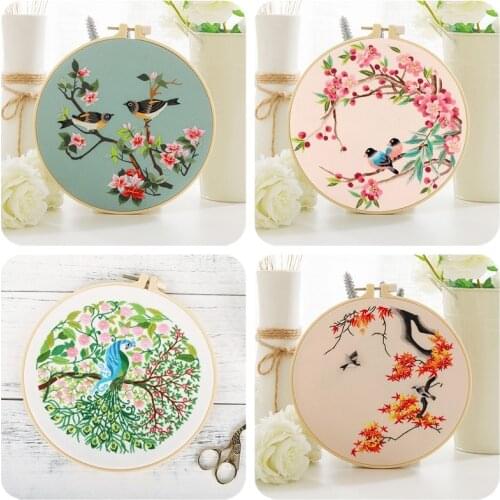 Birds Embroidery Kit for Beginners Landscape Embroidery Starter Kits Gift Embroidery Set Craft Kit English Description