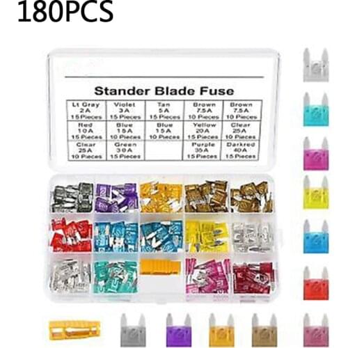 180pcs Mini Blade Fuse Set Assortment Car Fuses 2A 3A 5A 7.5A 10A 15A 20A 25A 30A 35A 40A for Auto Car Truck