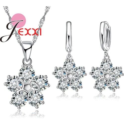 925 Sterling Silver Wedding Bridal Jewelry Set Full African AAA Crystal Flower Necklace Earrings for Women Bijoux