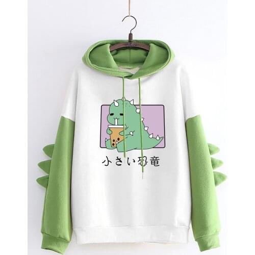 New Cute Dinosaur Hoodies Women Sweatshirt Long Sleeve Hooded Pullovers Tops Harajuku Hooded Girls Female Teens Hooded Clothes