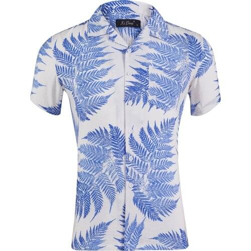 New suit collar Tencel cotton printed casual shirt men Loose Hawaiian beach shirt