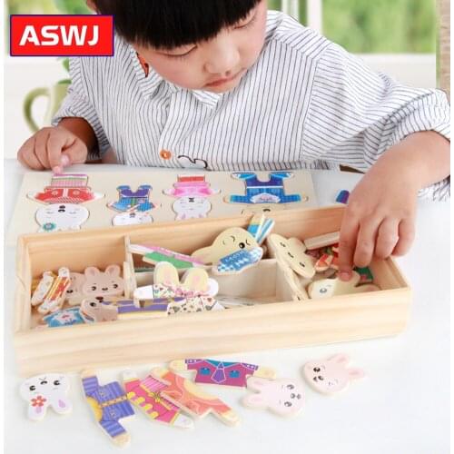 New Rabbit Bear Change Clothes Wooden Toy Puzzles Montessori Educational Dress Changing Jigsaw Puzzle Toys For Children Gift