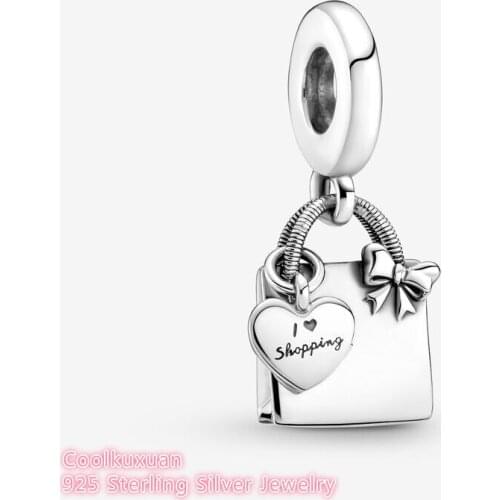 Original 100% 925 Sterling Silver Shopping Bag Dangle Charm beads Fits Pandora bracelets Jewelry Making 2021 Autumn