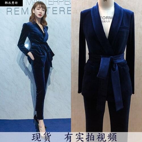 Autumn and winter high quality slim fashion small suit two-piece high-end gold velvet suit suit female 2 piece outfits for women