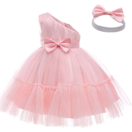 Baby Girls Birthday Dress Infant Baptism 0-24 Months One Shoulder Clothes Newborn 1st Christening Princess Tutu Bowknot Costume