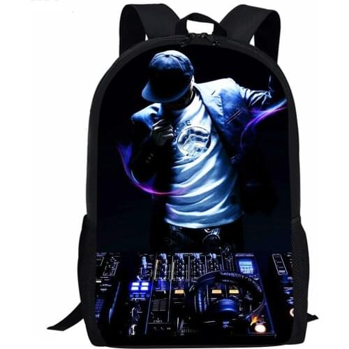 DJ Night Theme Musician Print School Bags for Boys Girls Casual 3D Mens Backpack Fashion Rucksack Kids Book Bag Custom
