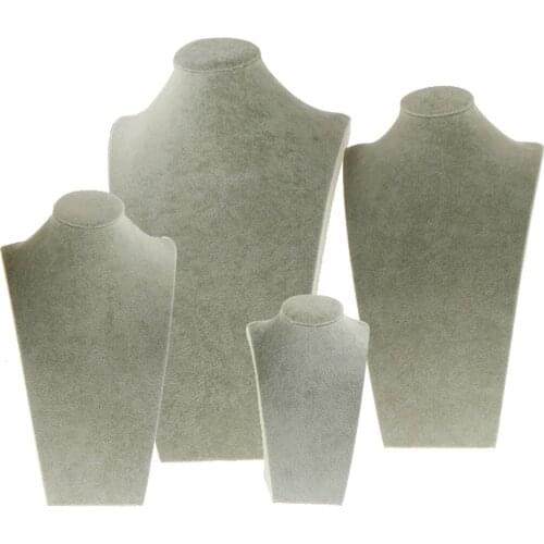 Luxury Necklace Bust Display Holder Jewelry Neck Pendant Chain Organizer Stand for Shop Window, Gray Velvet