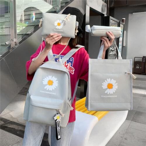 4 Pcs Set School Backpack Women Backpack Printing College Student Schoolbag Waterproof Teen Girls School Bags Canvas Book Bags