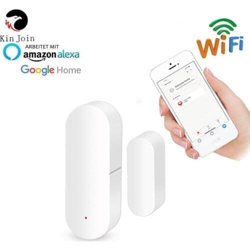 KINJOIN Smart WiFi Sensor Door Open Closed Detectors Home Alarm Compatible With Alexa Google Tuya APP