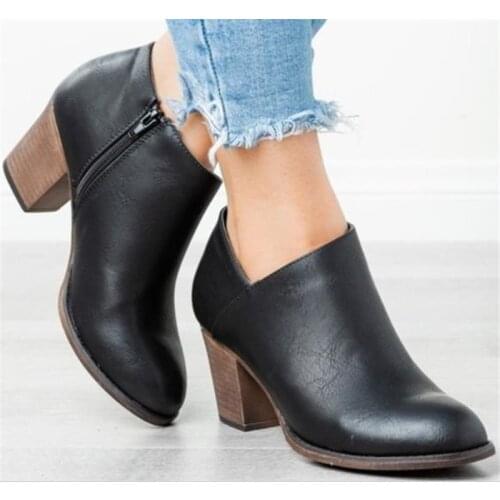 Women Shoes Waterproof Leather High-Heeled Womens Singles Shoes High Quality Fashion Ladies Casual Shoes Boots Dropshipping