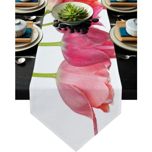 Tulips Red Flower Table Runners Modern Home Kitchen Dining Tablecloths Wedding Party Table Decoration Table Runner