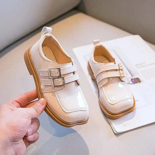 Spring Flower Childrens White Black Party Wedding Leather Shoes For Kids Boys Girls Square Head British Style Single Shoes New