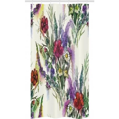 Spring Boquets Shower Curtain Set Watercolor Colorful Floral Waterproof Fabric Narrow Bath Curtain Bathroom Decor with Hooks