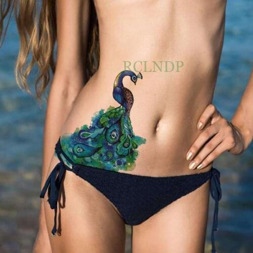 Waterproof Temporary Tattoo Sticker Peacock Fake Tatto Flash Tatoo Body art Back Leg Arm belly Large size for Women Men girl