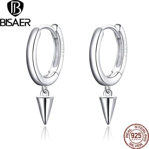 Hiphop Jewelry BISAER 925 Sterling Silver Geometric Geometry Drop Earrings for Women Punk Hiphop Styles Jewelry ECE744