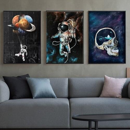 Funny Astronaut Canvas Paintings Relaxing on Outer Space Moon Drinking Beer Posters Wall Art Pictures for Living Home Decoration