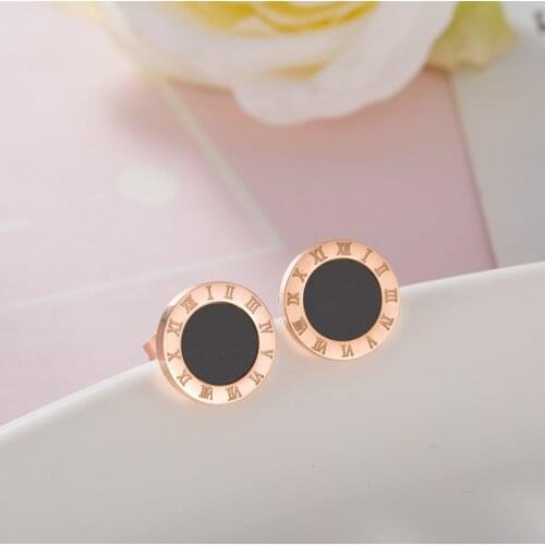 316 Stainless Steel Round Shine AAA CZ 8MM 10MM 12MM Diameter Roman Numeral Stud Earrings For Women High Quality Brand Jewelry