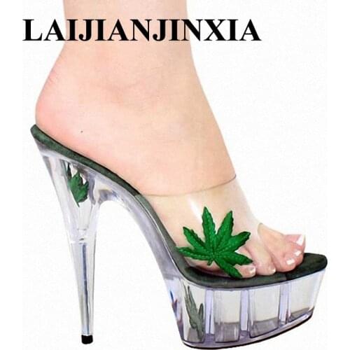 LAIJIANJINXIA 15CM Nightclub Sexy crystal high heels romantic sweet sandals shoes model show shoes 35-42 Dance Womens Shoes