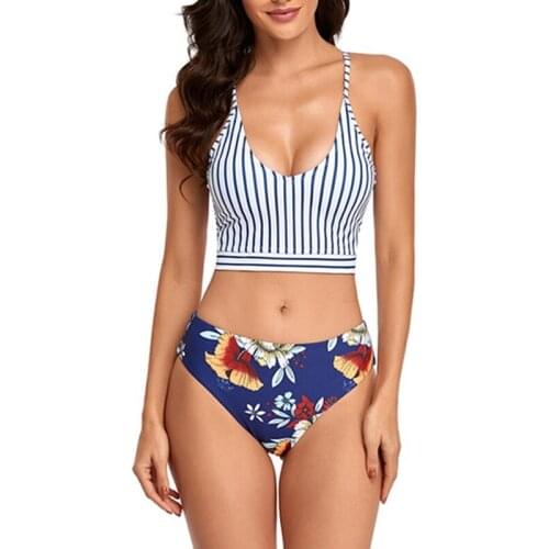 Bikini new swimsuit European and American split print swimsuit feminine bikini swimsuit high waisted bathing suits for woman