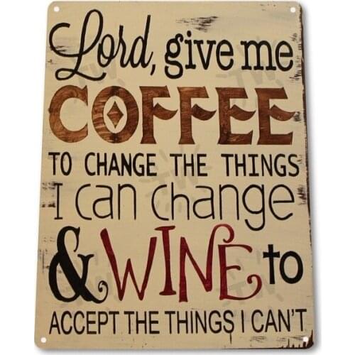TIN SIGN "Coffee & Wine" Metal Art Store Cottage Farm Shop Kitchen Bar