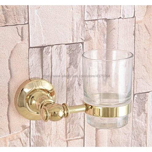 Golden Brass Wall Mounted Cup & Holders Cups Toothbrush Holder Bath Hardware Sets Single Glass Cup Holder Nba311
