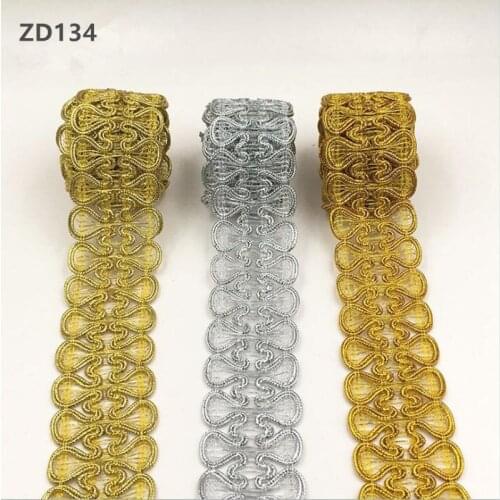 Zsbszc New hollow lace gold silver polyester width 3.5 cm handmade DIY clothing accessories can be glued rhinestone ZD134