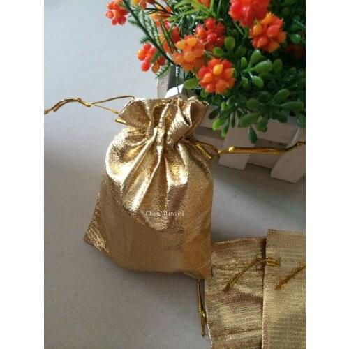 100 pcs 9x12cm Gold Plated Satin Gift Bags With Drawstring jewelry gift Pouch bags