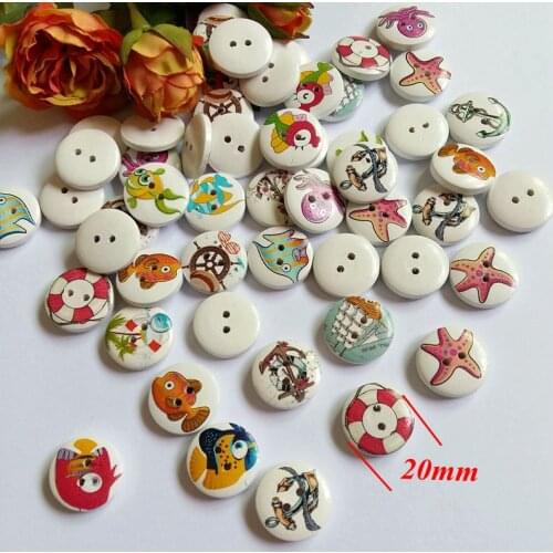 120pcs Hot!!! New Mixed OCEAN SERIES Patterns Wood Sewing Buttons fastener Scrapbooking Clothes Craft Accessorie 2-Holes 20mm