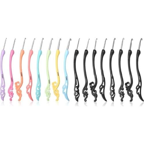 8pcs/set TPR Handle Aluminum Crochet Hooks Knitting Needle Sweater Yarn Weave Craft