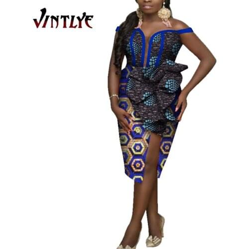 African Dresses for Women Sexy Lady Halter Dress Evening Gowns Split Irregular Skirts with Bow-knot Dashiki Party Female Attire