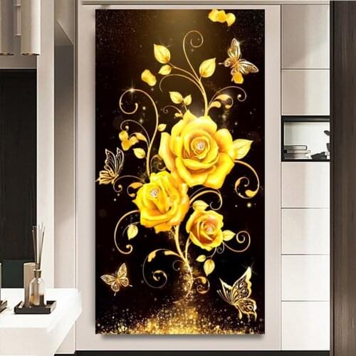 Gold Rose Flower diamond embroidery 5d Diy Diamond Painting Cross Stitch Lucky Tree Square Diamond Art Mosaic Kits Decoration