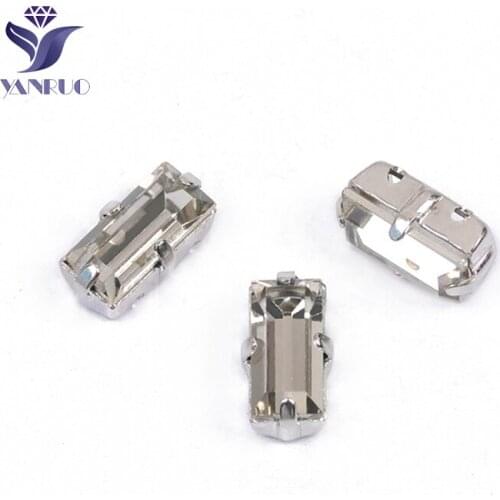 YANRUO 4501 5x10mm Black Diamond Baguette Point Back Gray Strass Crystal Applique Sew On Rhinestones For Wedding Dress