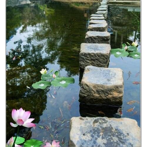 Beibehang Custom flooring painting 3d photo decoration to draw the small stone pier pier lotus water 3D flooring tiles to draw