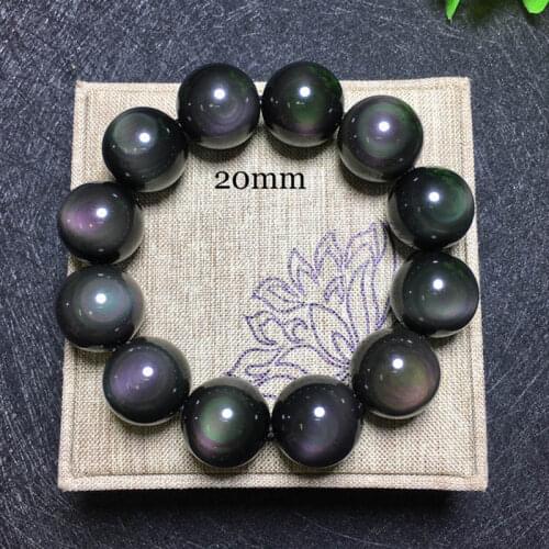 Natural Stones Black Double Rainbow Eye Obsidian Bracelet For Men Women Crystal Quartz Energy Round Bead 8 10 12 14 16 18 20 MM