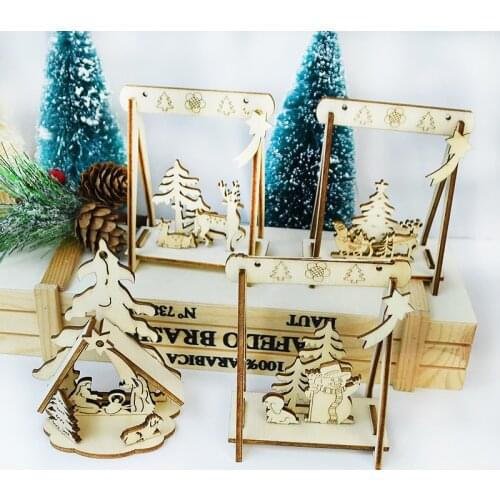 Wooden Table Decoration Christmas Elk Wood Craft Xmas Tree Ornament Wooden Pendant for 2021 Noel Navidad Natal Kids Gift
