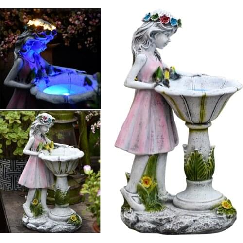 Girl Figure Flowers Fairy Solar Light Garden Statue Figurines Resin Sculpture Outdoor Garden Lawn Patio Decor
