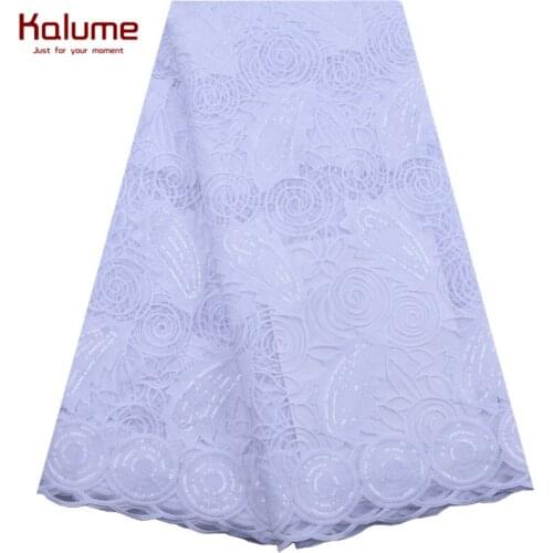 Kalume New Color Africa Dry Lace Fabric Embroidery French Net Milk Silk Lace Fabric With Sequin Nigerian Wedding Tulle LaceF1882