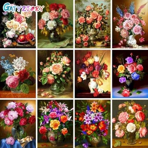 GATYZTORY Oil Painting By Numbers Flower 60x75cm DIY Paint By Numbers For Adult Canvas Painting Unique Gift Frame