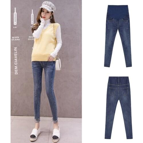 Korean version of pregnant women denim pants spring and autumn models pregnant women belly lift pants fashion all-match pants