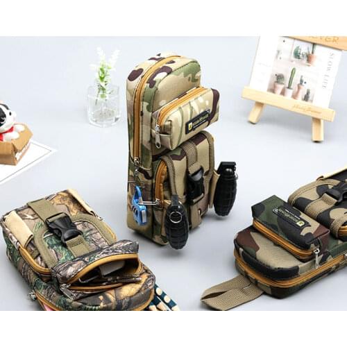 Creative camouflage canvas travel bag pencil case student stationery large capacity storage bag stationery box