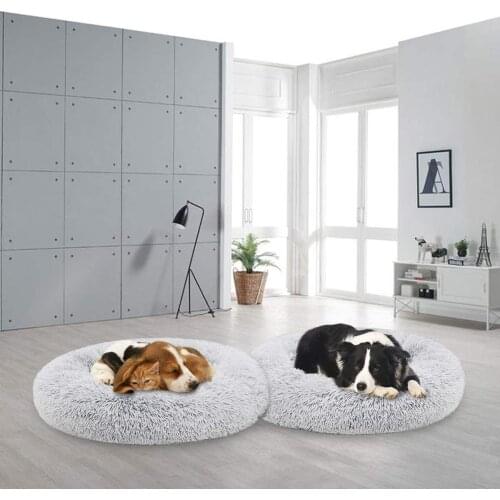 Calming Dog Bed Cat Bed, Washable Round Dog Bed - 23 inch Anti-Slip Faux Fur Donut Cuddler Cat Bed for Small Medium Large Dogs