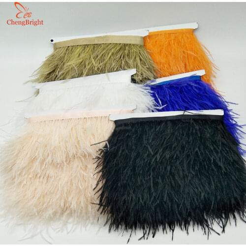 ChengBright 1yards Natural Ostrich Feather Trim Fringe Ribbon For Wedding Decoration Dress/Clothes Accessory Feather Ribbon Diy