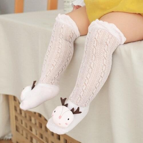 Summer Baby Socks Toddlers Girls Long Socks Kids Infant Cartoon Animals Knee High Socks for Children Soft Cotton Mesh Socks 0-3Y