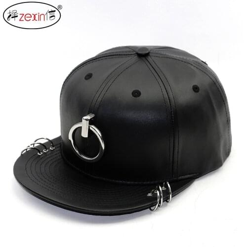 Mens hat winter fashion trendy Korean personality silver hoop flat-brimmed cap hip hop hat female Korean casual all-matching su