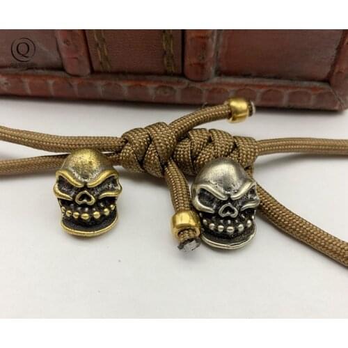 Pure Brass Punk Skull Knife Lanyard Bead Pendant EDC Tool Umbrella Rope Hanging Trinkets Keychain Flashlight Paracord Pendants