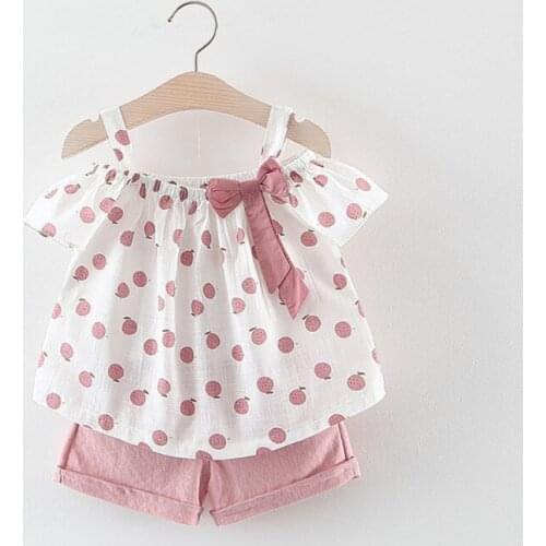 Baby Girl Clothes Summer Baby Girls Shorts Set Casual Fruit Print Off-shoulder Strap T-shirt Tops+Shorts Suits Costume Set
