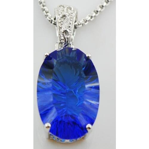 Huge Concave Cut Blue Crystal Zircon 925 Sterling Silver Pendant TE554