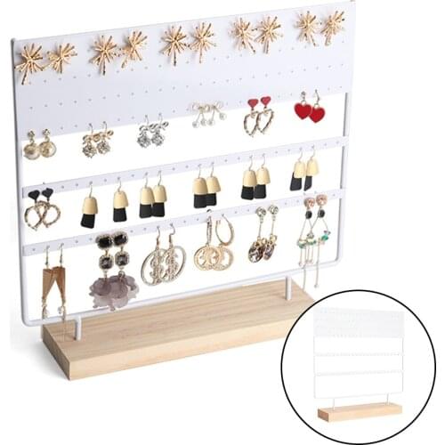 Earring Stand Holder Jewelry Organizer Ear Stud Display Rack Tower w/Wooden Base for Hanging Earrings Women Girls Gift