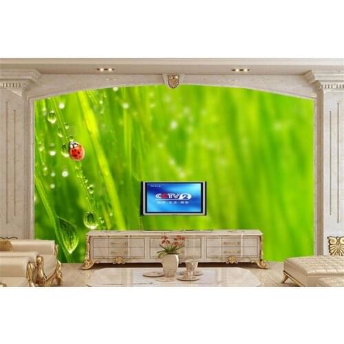 Custom Ladybugs Insects Drops Grass Animals Nature wallpapers,livng room tv sofa wall bedroom wallpaper 3d mural papel de parede
